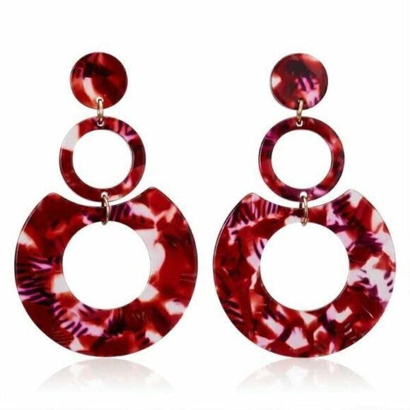 5/$25 Red Retro Multi-Color Acetate Earrings - Picture 2 of 8